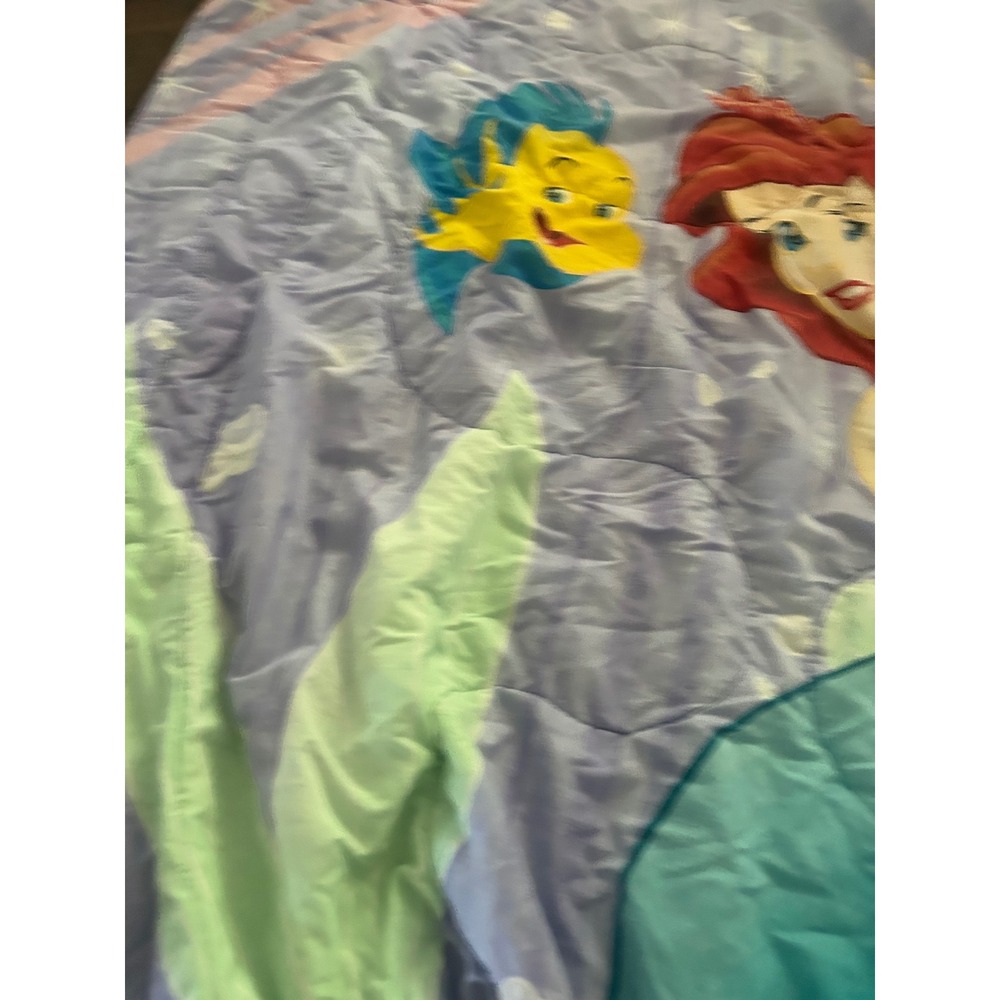 Vtg Disney The Little Mermaid Ariel Sebastian Reversible Comforter Purple - Picture 3 of 5